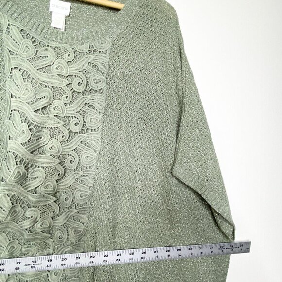 NWT Chico's Lucy Lace Body Poncho Sweater Green Gold Metallic Open Front L/XL - Picture 12 of 13